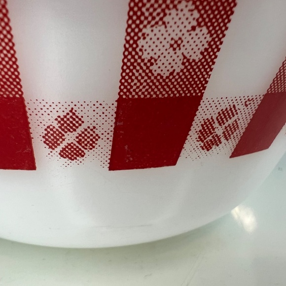 Federal Glass Red Plaid Mixing Bowl Checker Gingham 8in Milk Glass Farmhouse - Picture 15 of 16